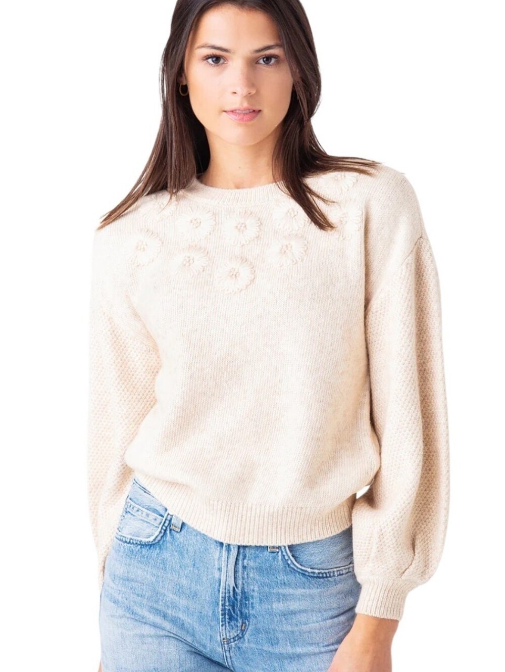 BB Dakota Cream Daisy Little Thing Balloon Sleeve Sweater